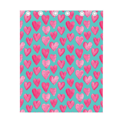 Pink And Teal Watercolor Heart Print Curtain