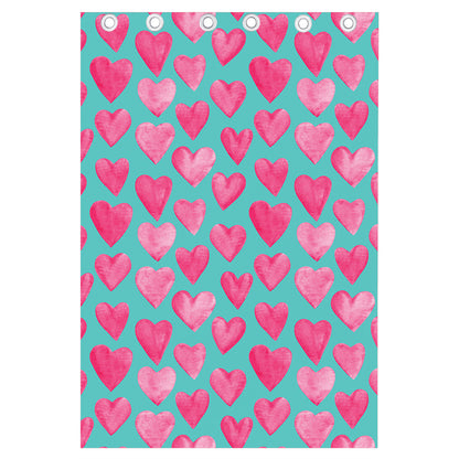 Pink And Teal Watercolor Heart Print Curtain