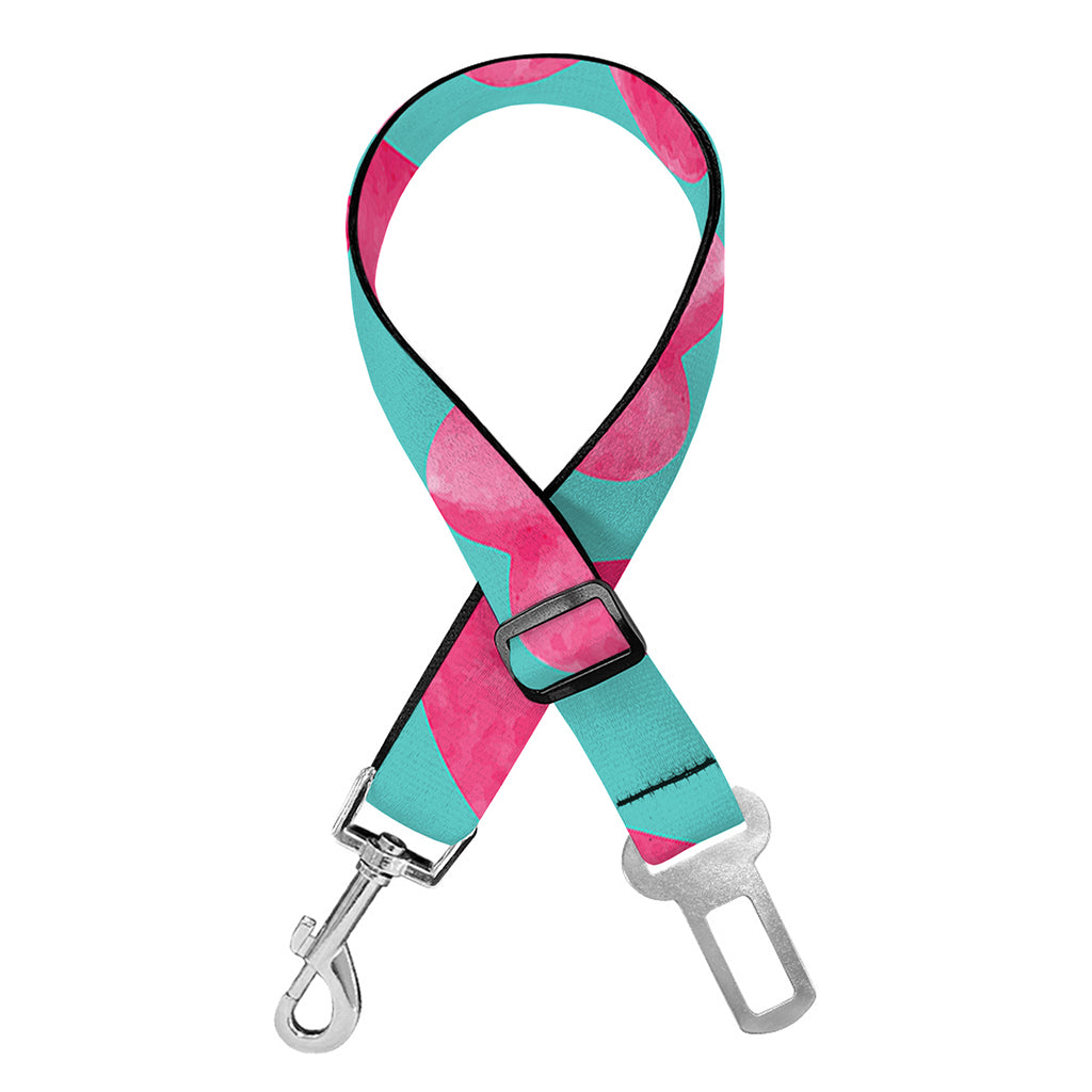 Pink And Teal Watercolor Heart Print Dog Seat Belt