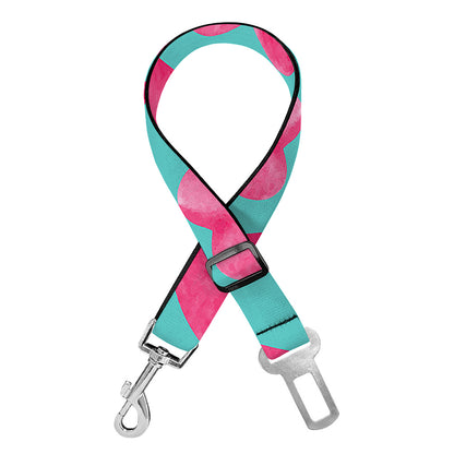 Pink And Teal Watercolor Heart Print Dog Seat Belt