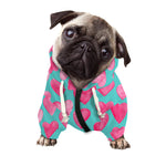 Pink And Teal Watercolor Heart Print Dog Zip Up Hoodie