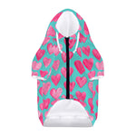 Pink And Teal Watercolor Heart Print Dog Zip Up Hoodie