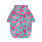 Pink And Teal Watercolor Heart Print Dog Zip Up Hoodie