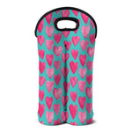 Pink And Teal Watercolor Heart Print Double Neoprene Wine Tote