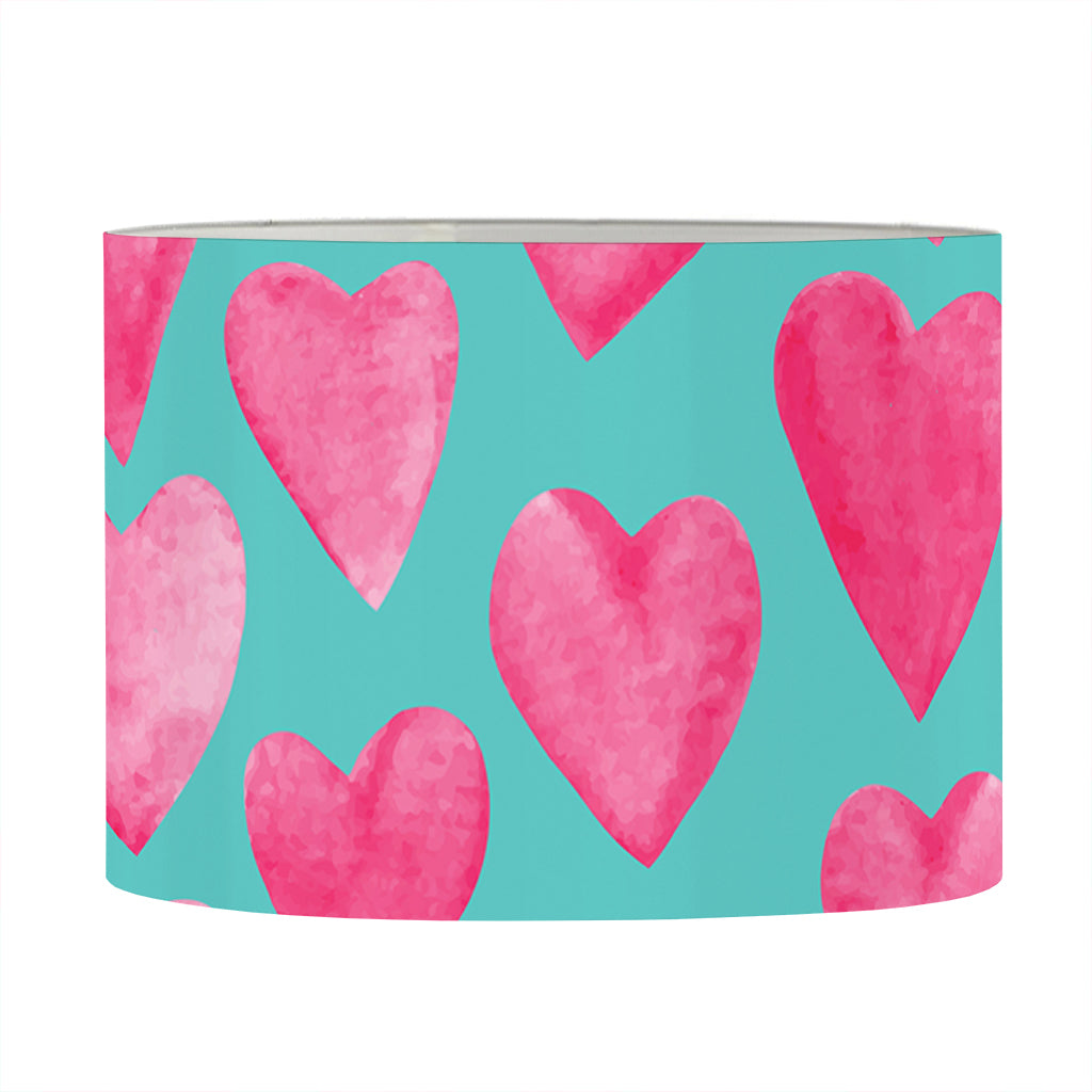 Pink And Teal Watercolor Heart Print Drum Lamp Shade