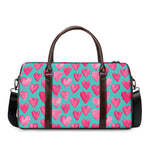 Pink And Teal Watercolor Heart Print Duffle Bag