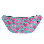 Pink And Teal Watercolor Heart Print Fanny Pack
