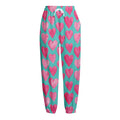 Pink And Teal Watercolor Heart Print Fleece Lined Knit Pants