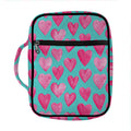 Pink And Teal Watercolor Heart Print Front Pocket Bible Bag
