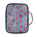 Pink And Teal Watercolor Heart Print Front Pocket Bible Bag