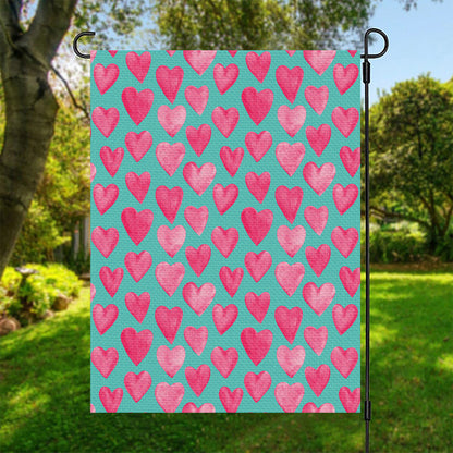 Pink And Teal Watercolor Heart Print Garden Flag