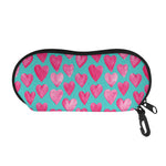 Pink And Teal Watercolor Heart Print Glasses Case
