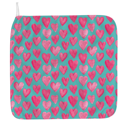 Pink And Teal Watercolor Heart Print Hand Towel