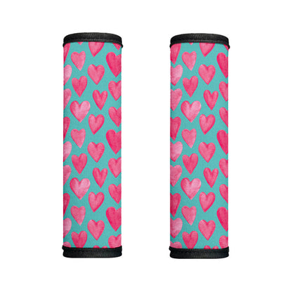 Pink And Teal Watercolor Heart Print Handle Covers
