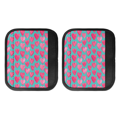 Pink And Teal Watercolor Heart Print Handle Covers