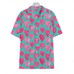 Pink And Teal Watercolor Heart Print Hawaiian Shirt