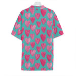 Pink And Teal Watercolor Heart Print Hawaiian Shirt
