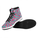 Pink And Teal Watercolor Heart Print High Top Leather Sneakers