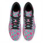 Pink And Teal Watercolor Heart Print High Top Leather Sneakers
