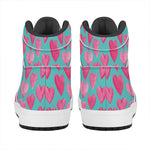 Pink And Teal Watercolor Heart Print High Top Leather Sneakers