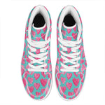 Pink And Teal Watercolor Heart Print High Top Leather Sneakers