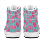 Pink And Teal Watercolor Heart Print High Top Leather Sneakers