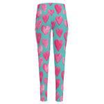 Pink And Teal Watercolor Heart Print High-Waisted Pocket Leggings