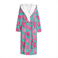 Pink And Teal Watercolor Heart Print Hooded Bathrobe