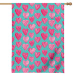 Pink And Teal Watercolor Heart Print House Flag