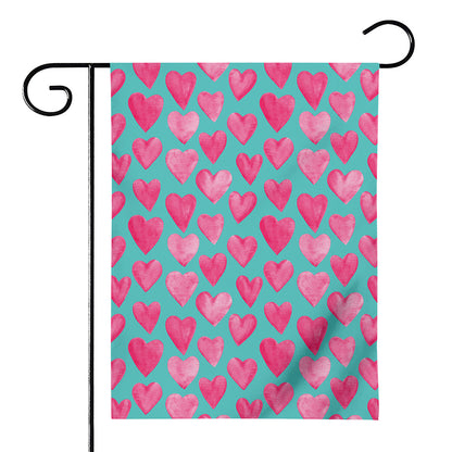 Pink And Teal Watercolor Heart Print House Flag