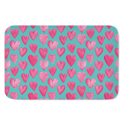 Pink And Teal Watercolor Heart Print Indoor Door Mat