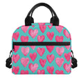 Pink And Teal Watercolor Heart Print Insulated Lunch Bag