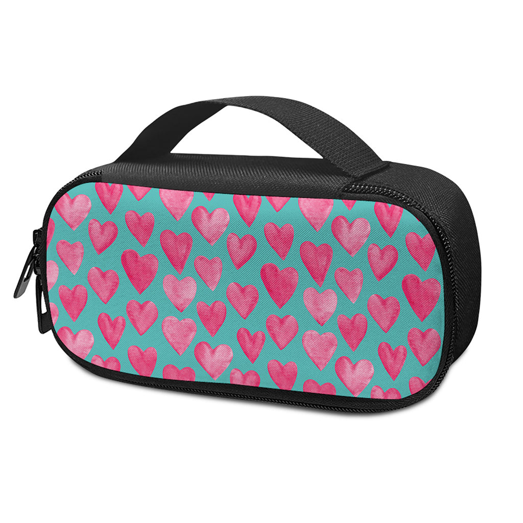 Pink And Teal Watercolor Heart Print Insulin Cooler Travel Case