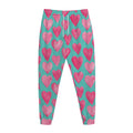 Pink And Teal Watercolor Heart Print Jogger Pants