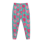 Pink And Teal Watercolor Heart Print Jogger Pants
