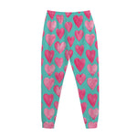 Pink And Teal Watercolor Heart Print Jogger Pants