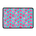 Pink And Teal Watercolor Heart Print Kitchen Mat