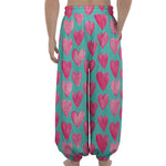 Pink And Teal Watercolor Heart Print Lantern Pants