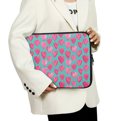 Pink And Teal Watercolor Heart Print Laptop Sleeve