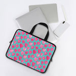 Pink And Teal Watercolor Heart Print Laptop Sleeve With Handle