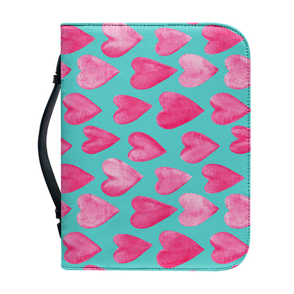 Pink And Teal Watercolor Heart Print Leather Bible Cover