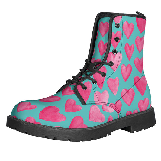 Pink And Teal Watercolor Heart Print Backpack