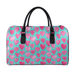 Pink And Teal Watercolor Heart Print Leather Duffle Bag