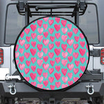 Pink And Teal Watercolor Heart Print Leather Spare Tire Cover