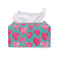 Pink And Teal Watercolor Heart Print Leather Tissue Box Cover