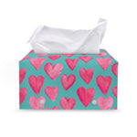 Pink And Teal Watercolor Heart Print Leather Tissue Box Cover