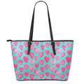Pink And Teal Watercolor Heart Print Leather Tote Bag With Zipper