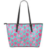 Pink And Teal Watercolor Heart Print Leather Tote Bag