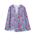 Pink And Teal Watercolor Heart Print Long Sleeve Short Coat