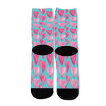 Pink And Teal Watercolor Heart Print Long Socks